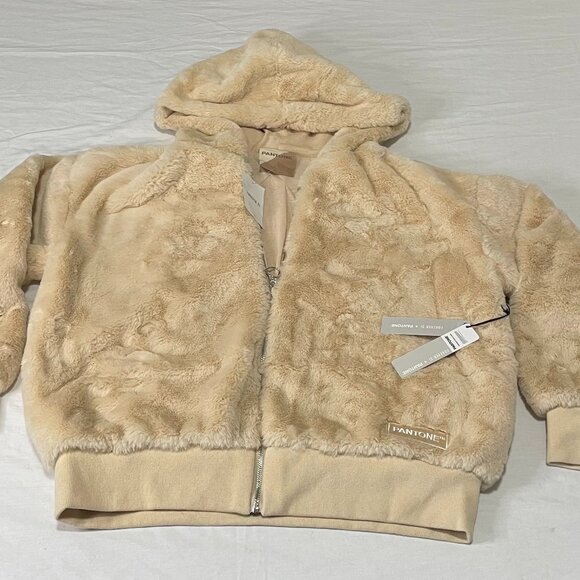 Forever 21 Beige Faux Fur Hoodie Jacket – Soft Plush Zip-Up – Size M - Picture 1 of 7